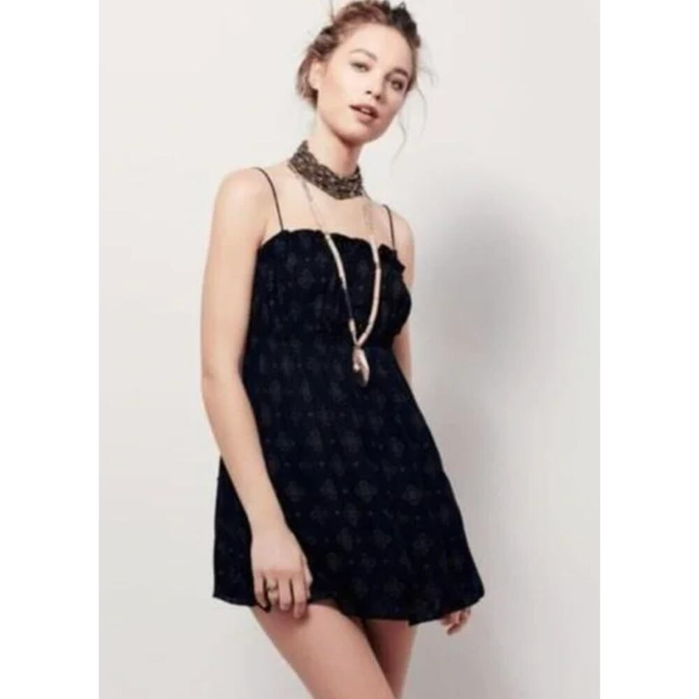 Free People Jolene Mini Slip Black Gold Dot Mini Dress Size Medium - Picture 7 of 7